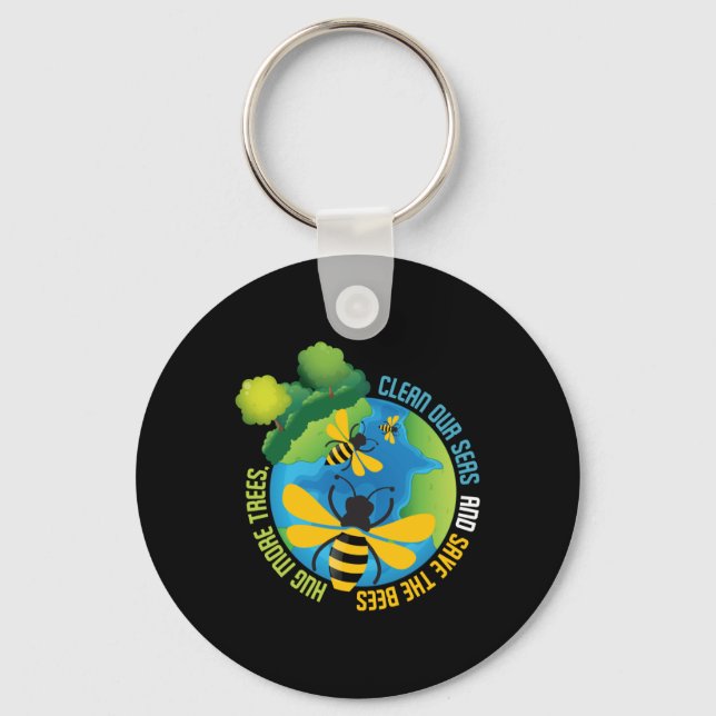 Save The Bees - Environmental Protection Earth Day Key Ring (Front)