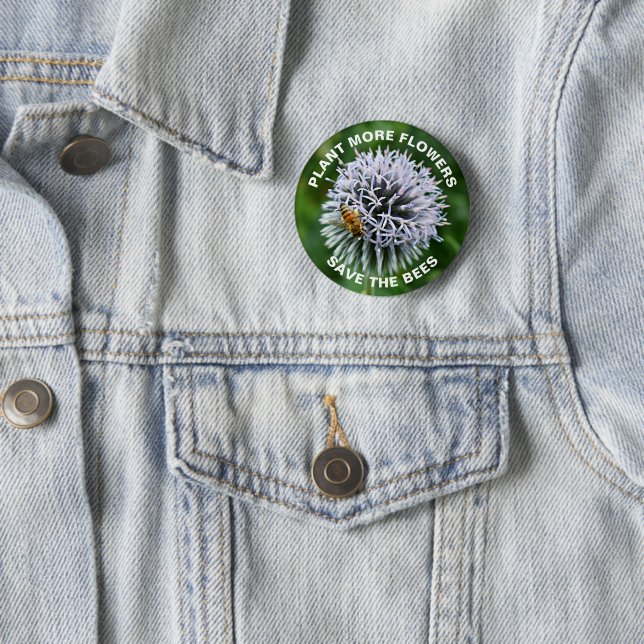 Save the Bees Globe Thistle Floral 6 Cm Round Badge (In Situ)