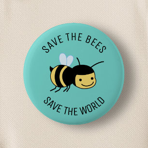 Save the Bees, Happy Little Bee on Green 6 Cm Round Badge