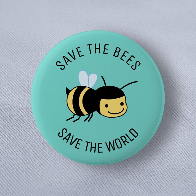Save the Bees, Happy Little Bee on Green 6 Cm Round Badge (Creator Uploaded)