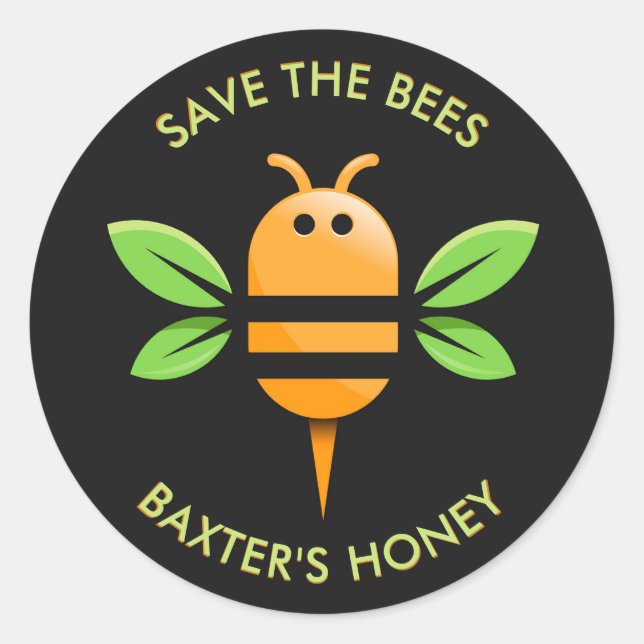 Save the Bees Honey Jar Black Classic Round Sticker (Front)