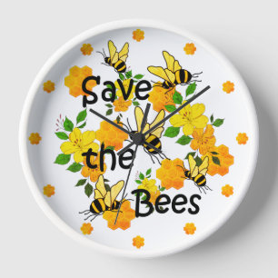 Save the bees, Honeycomb and Yellow Flowers Clock