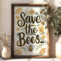 Save the Bees Honeycomb Flower Conservation Art