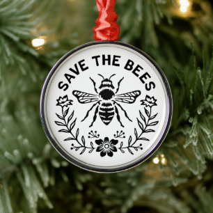 Save the bees insects floral retro cottagecore metal tree decoration