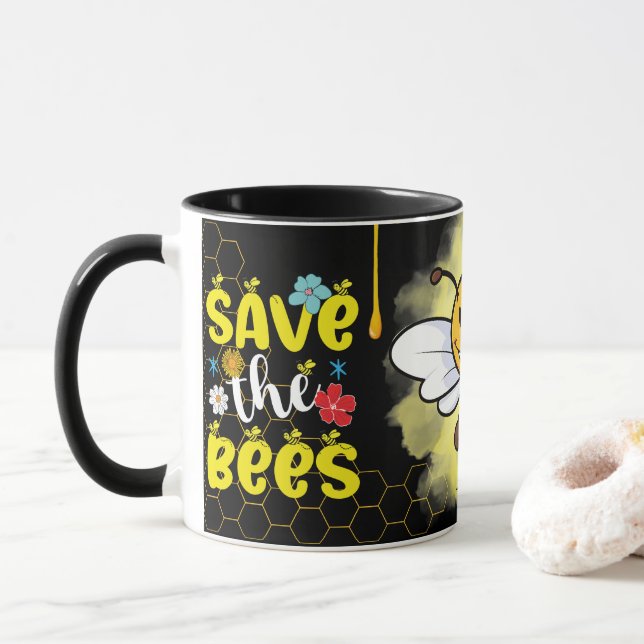 Save the Bees Inspirational Bee Honey Lover Gift  Mug (With Donut)