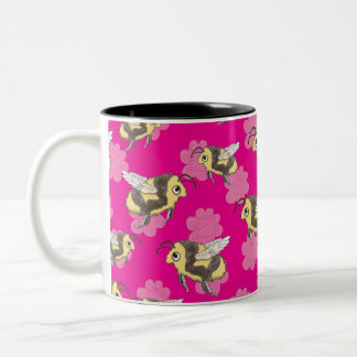 Save the bees mug on pink floral background
