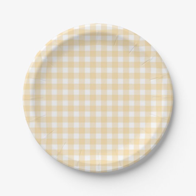 Save the Bees  Neutral Plaid Paper Plates (Front)