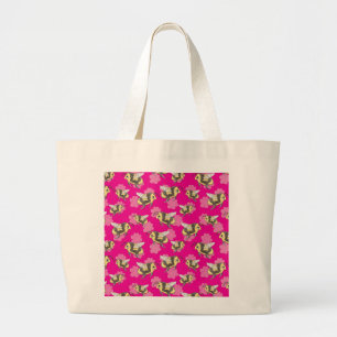 Save the bees on pink floral background large tote bag
