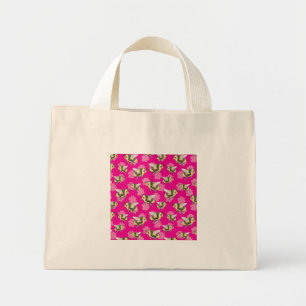 Save the bees on pink floral background mini tote bag