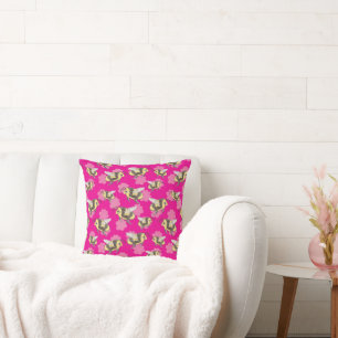 Save the bees on pink florals cushion