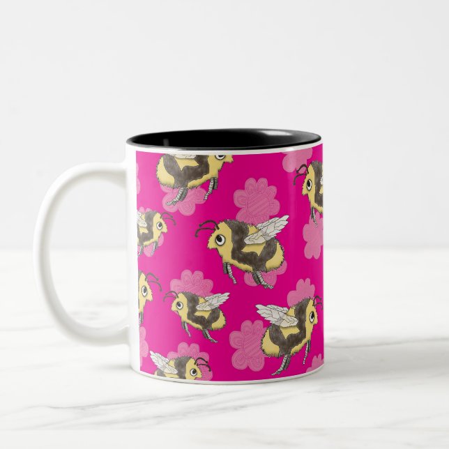 Save the bees on pink florals Two-Tone coffee mug (Left)