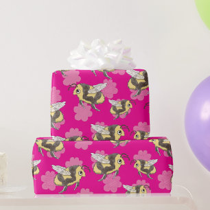 Save the Bees on pink florals wrapping paper