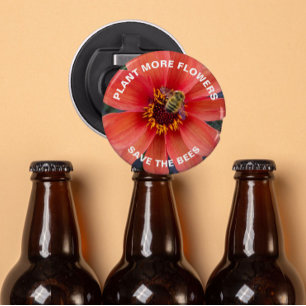 Save the Bees Orange Dahlia Floral Bottle Opener