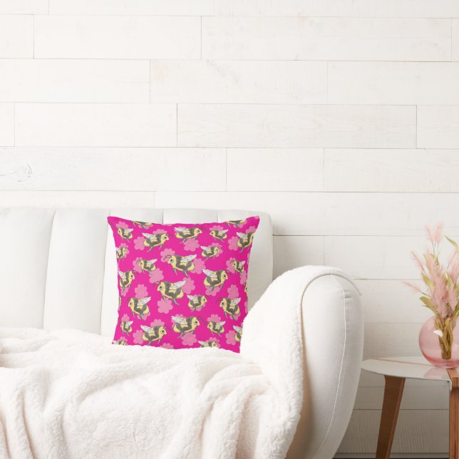 Save the bees pink florals cushion (Couch)