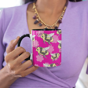 Save the bees pink florals Two-Tone coffee mug