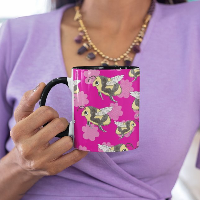 Save the bees pink florals Two-Tone coffee mug (Creator Uploaded)