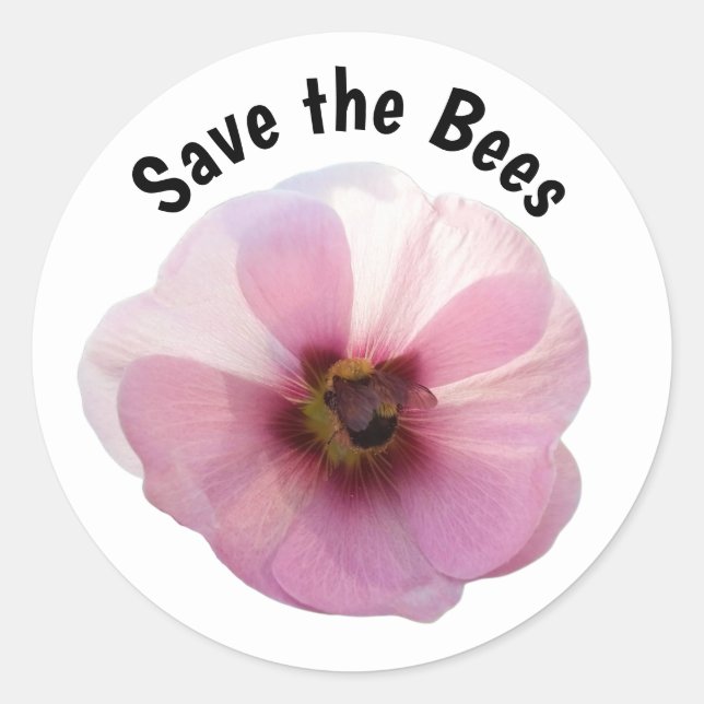Save the Bees Pink Hollyhock Sticker (Front)