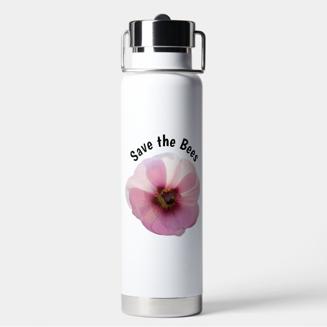 Save the Bees Pink Hollyhock Water Bottle (Back)
