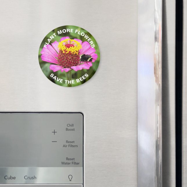Save the Bees Pink Zinnia Flower  Magnet (In Situ (Fridge))