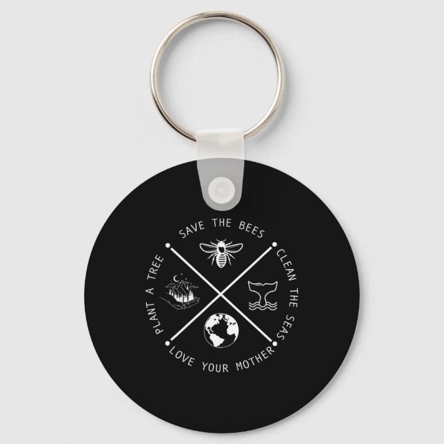 Save The Bees Plant More Trees Earth Day  Key Ring (Front)