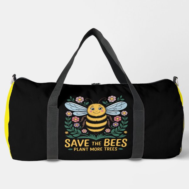 Save The Bees Plant Trees Duffle Bag (Front)
