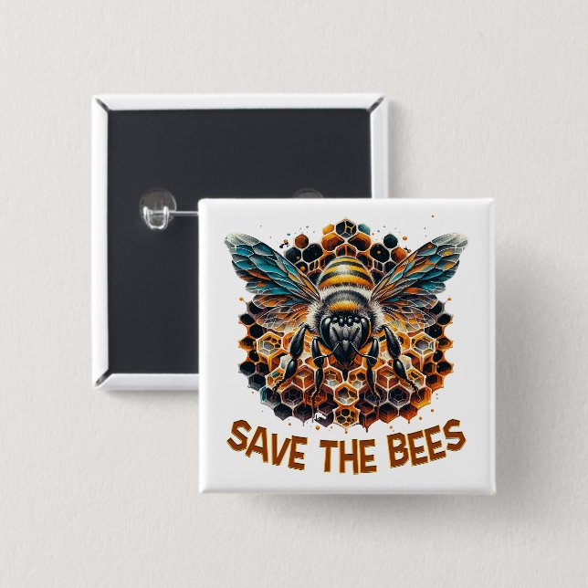 Save the Bees – Protect Our Pollinators 15 Cm Square Badge (Front & Back)