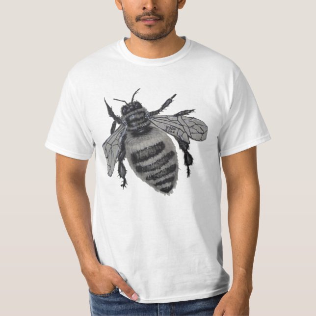 Save the Bees: Realistic Hand-Drawn Honey Bee Art T-Shirt (Front)