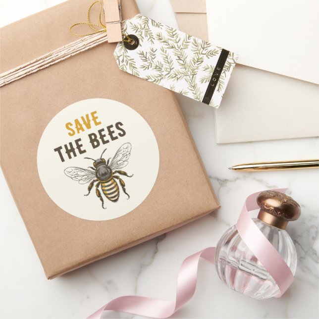 Save the bees sticker with vintage honey bee (Gifting)