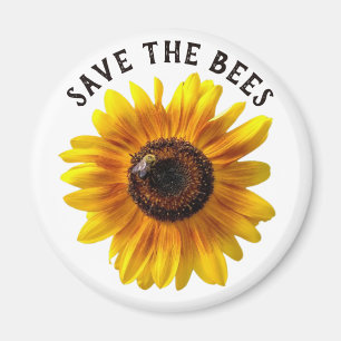 Save the Bees Sunflower Button Magnet