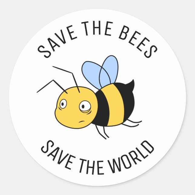 Save the Bees, Tired Worker Bee Classic Round Sticker (Front)