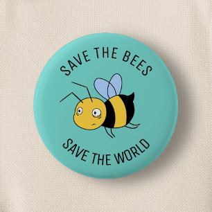 Save the Bees, Tired Worker Bee on Green 6 Cm Round Badge
