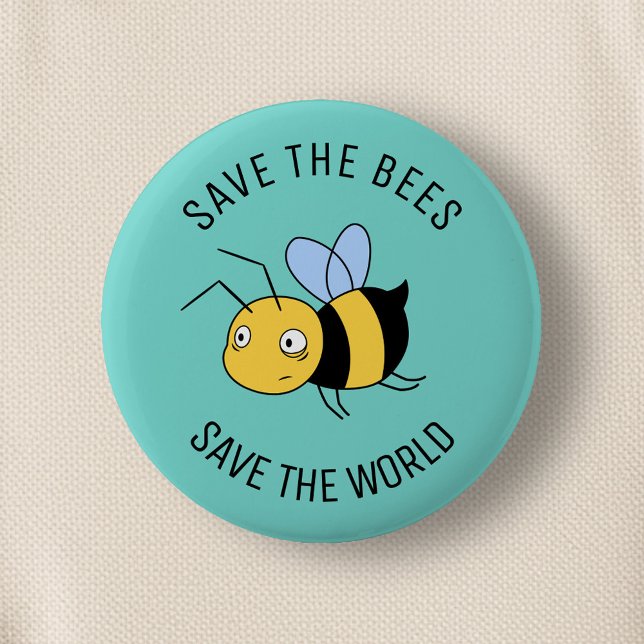 Save the Bees, Tired Worker Bee on Green 6 Cm Round Badge (Creator Uploaded)