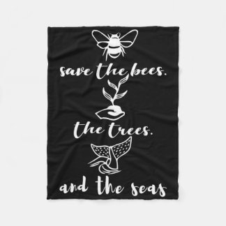 Save The Bees Trees And Seas Environmental Day Ear Fleece Blanket