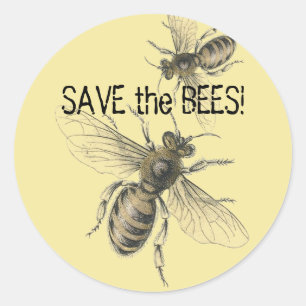 Save the Bees Vintage Bee Images Classic Round Sticker