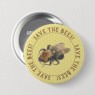 Save the Bees    Vintage Honeybee & Honeycomb 7.5 Cm Round Badge