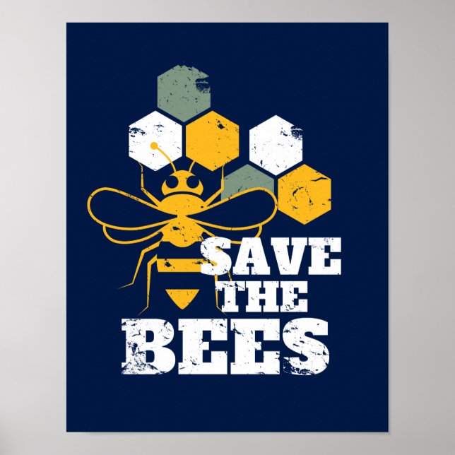 Save the Bees Vintage Retro Honey Beekeeper Poster (Front)