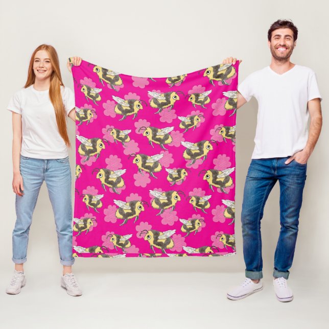 Save the bees with pink flowers fleece blanket (In Situ)