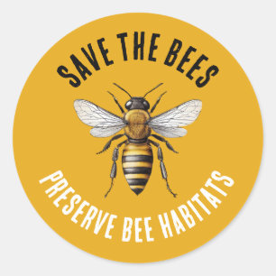 Save the Bees Yellow Classic Round Sticker