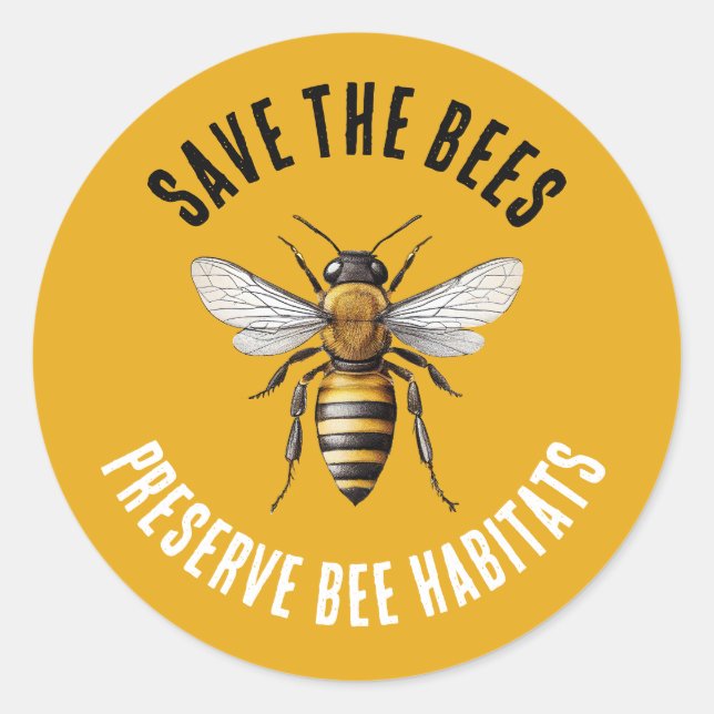 Save the Bees Yellow Classic Round Sticker (Front)