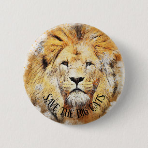 Save the Big Cats Lions Animal Rights Button Pin