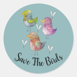 Save the Birds Sparrow Watercolor Blue Classic Round Sticker
