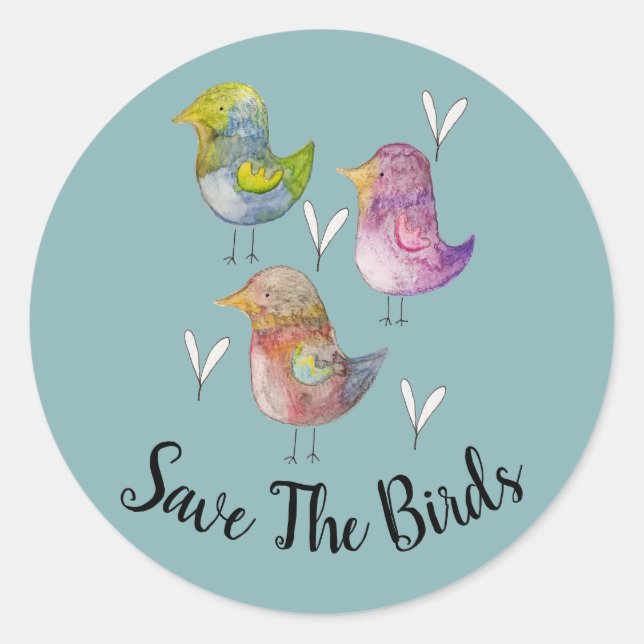 Save the Birds Sparrow Watercolor Blue Classic Round Sticker (Front)