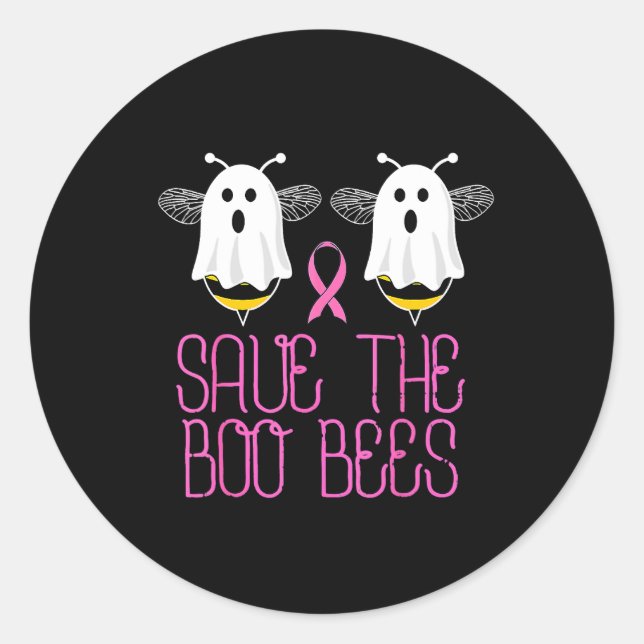 Save The Boobees Boo Bees Breast Cancer Halloween  Classic Round Sticker (Front)