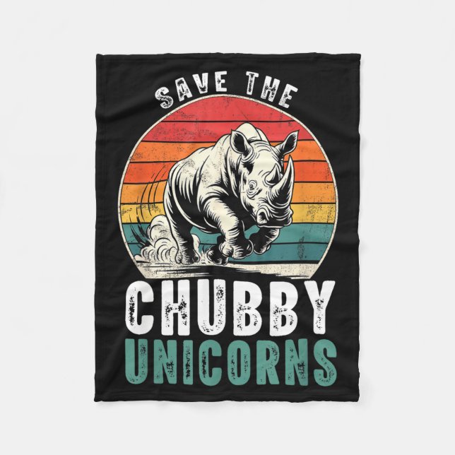 Save The Chubby Unicorns Funny Retro Rhino Animal  Fleece Blanket (Front)