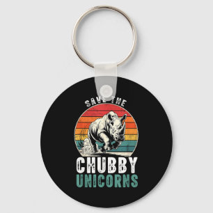 Save The Chubby Unicorns Funny Retro Rhino Animal  Key Ring