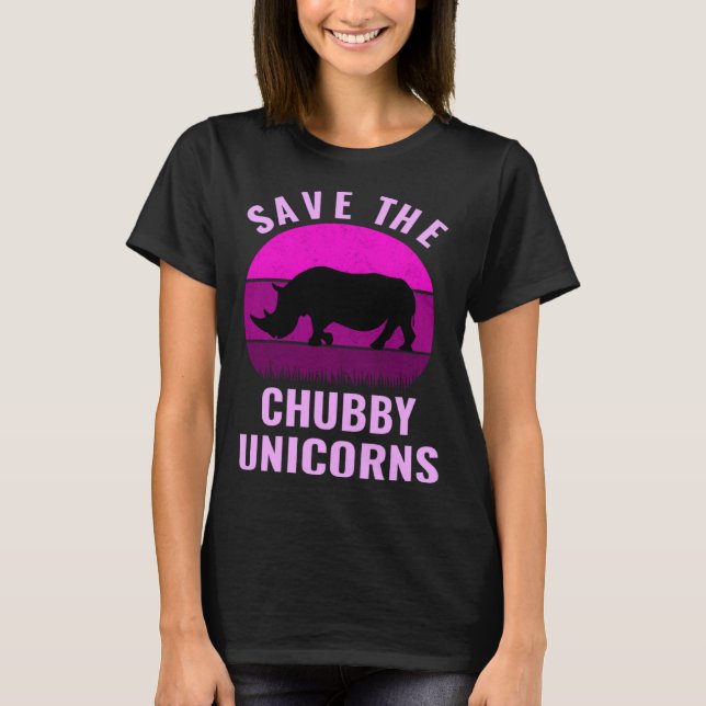Save The Chubby Unicorns Retro Style Rhino T-Shirt (Front)