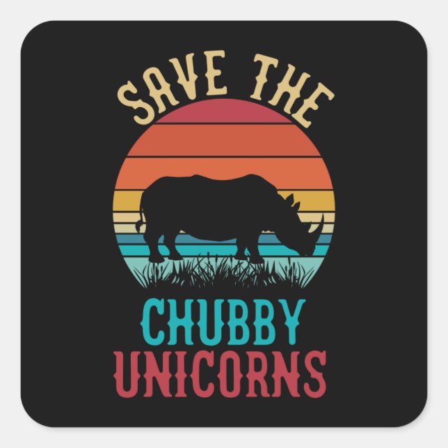 save the chubby unicorns retro style square sticker (Front)