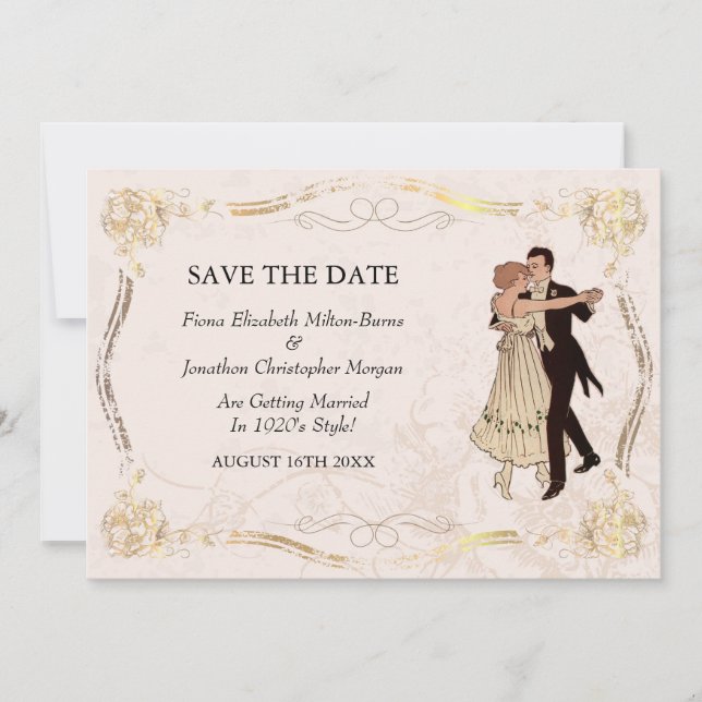 Save The Date 1920's Vintage Dancing Couple (Front)