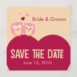 Save the Date 2 Owls on a Heart