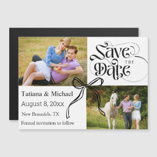 save the date 2 photos coquette bow magnetic card